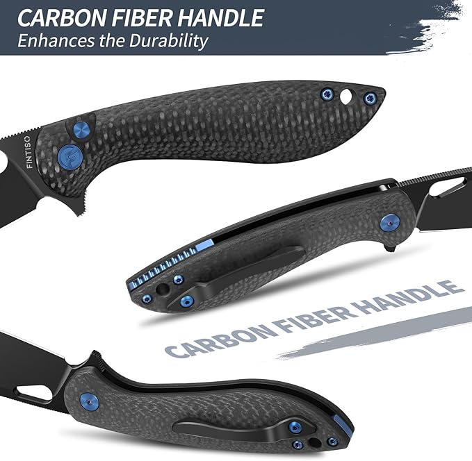 Pocket Knife, 3.1" Unique S35VN Blade Folding Knife with Button Lock, EDC Knife with Carbon Fiber Handle for Camping, Survival, Best Gift for Men Women-COBRA series