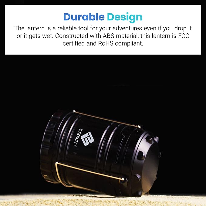 Etekcity Lantern Camping Essentials Lights, Led Flashlight for Power Outages, Survival Gear and Supplies for Emergency, Hurricane Preparedness Items , Battery Operated Lamp, 2 Pack, Black