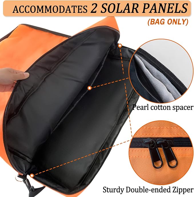 Padded Utility Solar Panel Bag,for Jackery 100 watt Solar Panel,Double Layer Design, Can Hold 2 Battery Panels,Orange