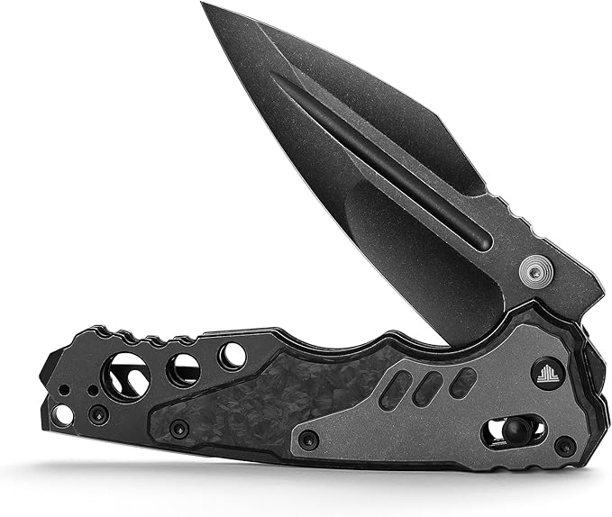 Intruder-05｜Folding Pocket Knife for Men，Heavy Camping EDC Knives with Clip ï¼?.29" PVD Blackwash 14C28N Steel Blade Axis Lock & Washerï¼?Thumb Stud，Ti & Carbon Fiber Handle