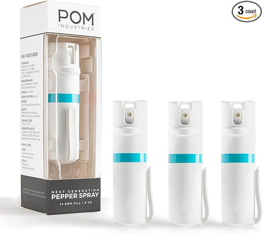 POM Pepper Spray Pocket Clip, Quick Flip Top Safety, Maximum Strength OC Formula with UV Marking