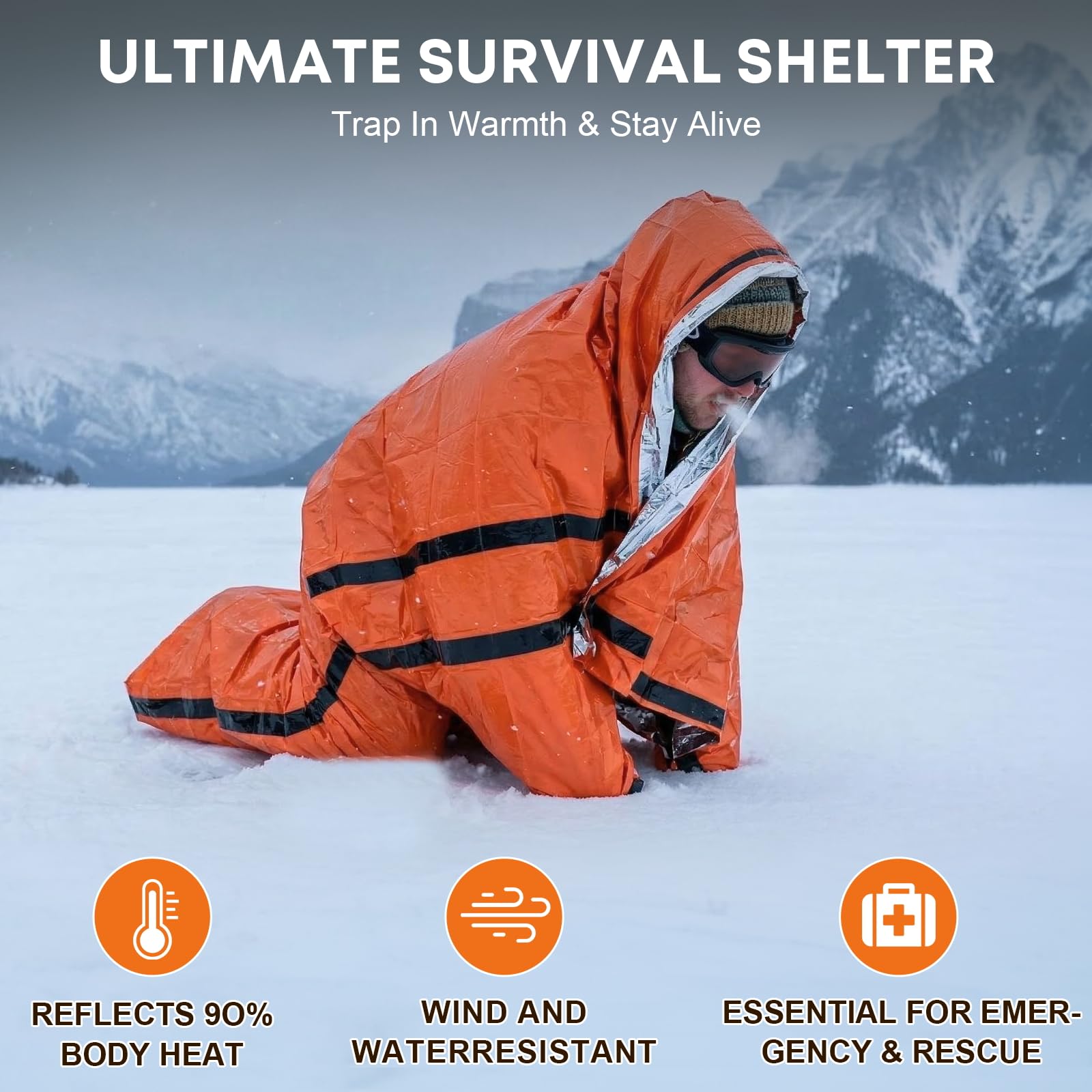 Thermal Emergency Sleeping Bag for Survival: Reflects 90% of Body Heat