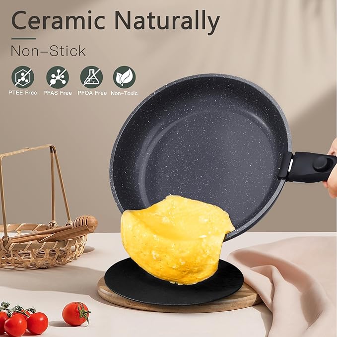 GiPP Ceramic Pots and Pans Set Non Stick, 11 Piece Nonstick Detachable Handle Cookware Sets, Non Toxic Induction Kitchen Pot and Pan with Removable Handle, Healthy RV Cookware, Dishwasher ＆Oven Safe