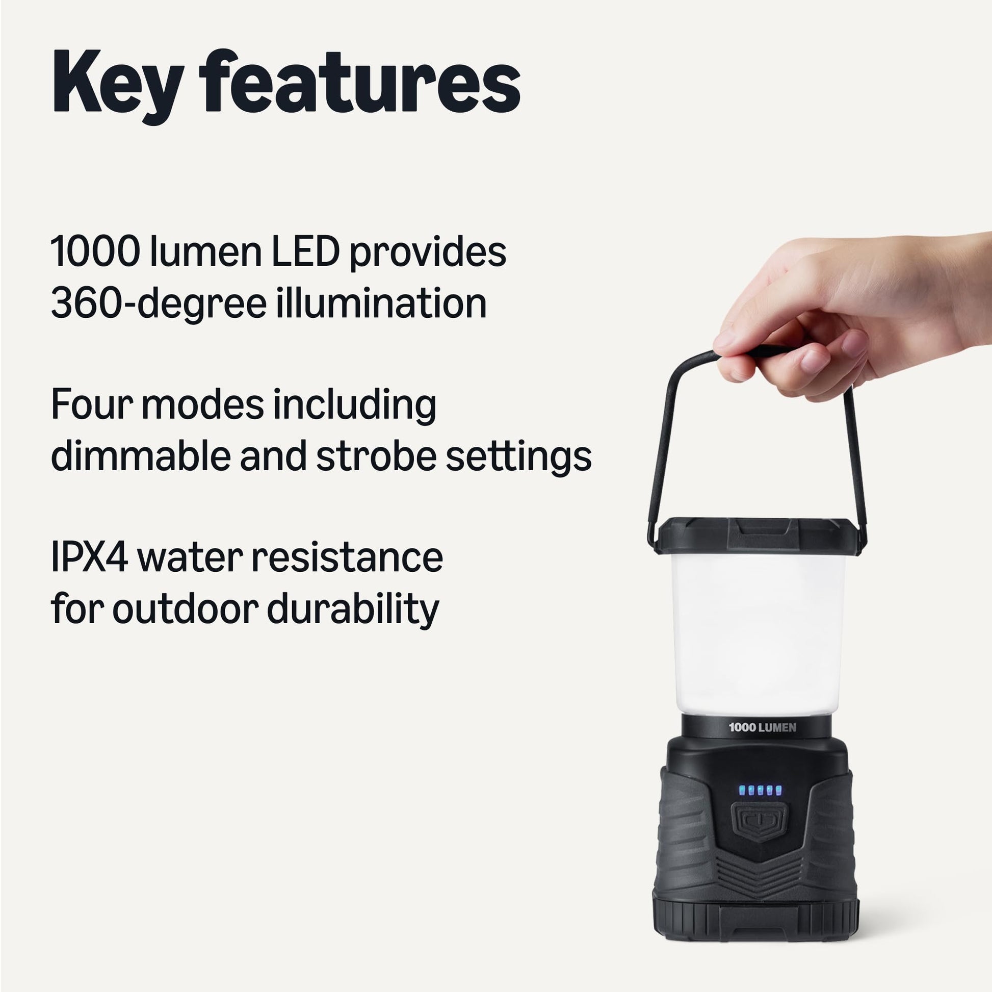 Amazon Basics Camping Essentials Lantern, 360-Degree 1000 Lumen LED, Adjustable Dimmable with 4