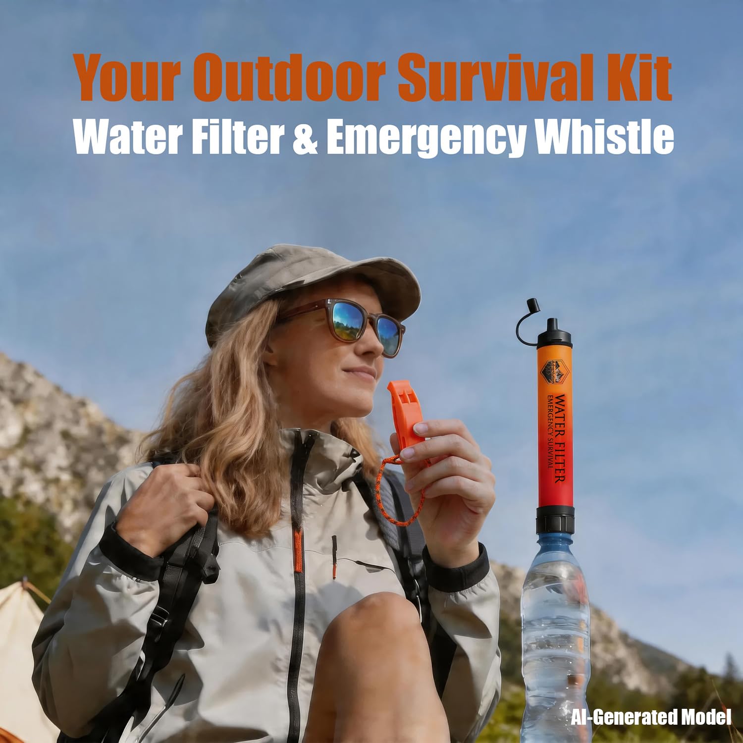 5-Pack Personal Water Filter Straw with Emergency Whistle, Portable Reusable Survival Filter for