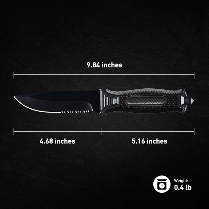 10" Fixed Blade Tactical Knives with Sheath and Clip, Stainless Steel Survival Hunting Bushcraft Full Tang Non-Slip Handle Knife for Camping, Hunting, Adventure, Outdoors, EDC, Black