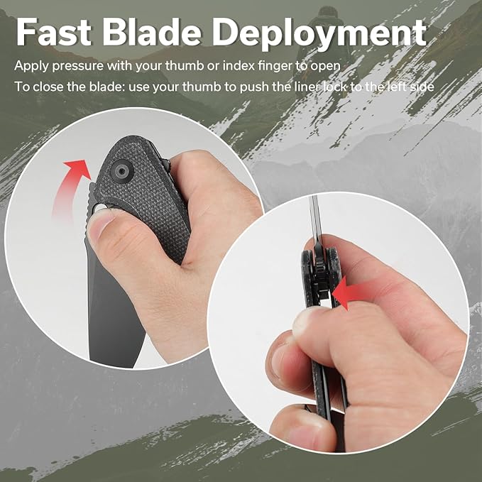 SENCUT Pocket Knife for Men, Vesperon Folding Knives for EDC, 3.35" Blade Micarta Handle, Liner Lock knives for Outdoor Indoor S20065-3 (Double Black)