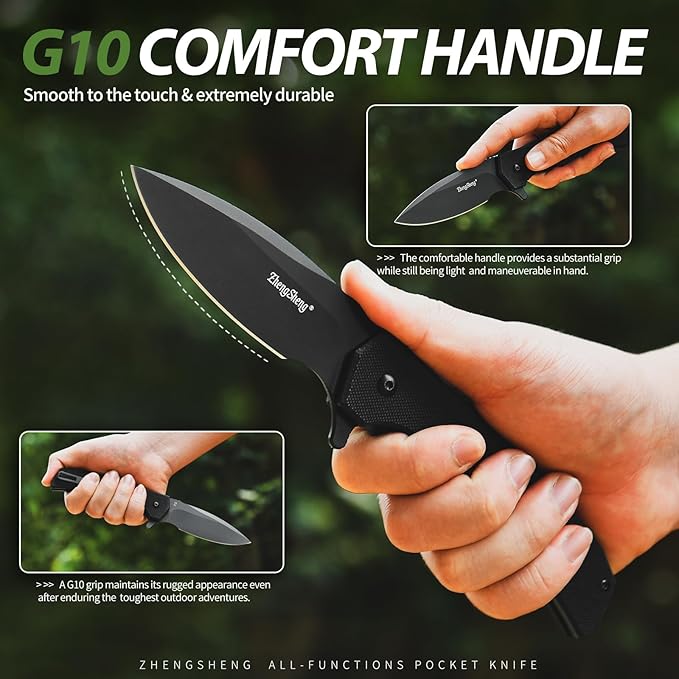 Praxis Folding Pocket Knife, 3.6" PVD Titanium Coating D2 Steel Blade Foldable Knife with G10 Handle Lightweight Camping Survival Hiking Knives