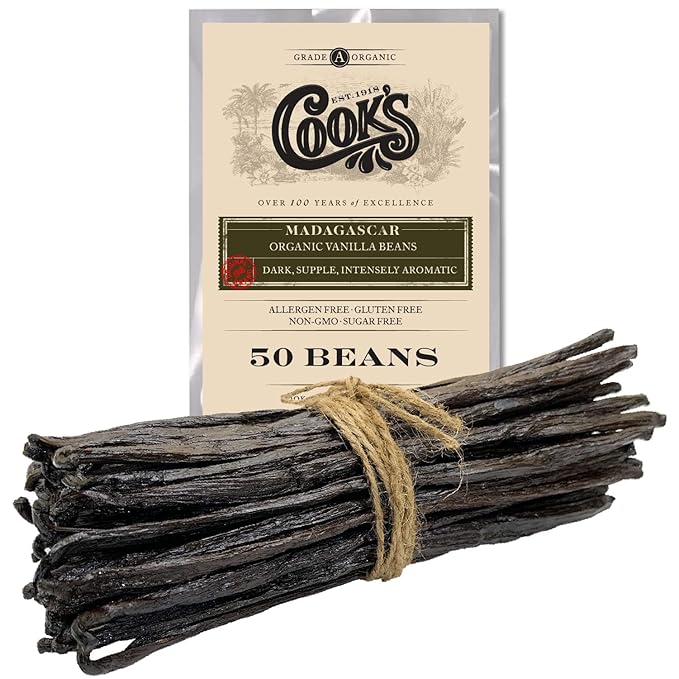 50 Organic Madagascar Whole Vanilla Beans, Grade A Vanilla Pods, Premium Vanilla Beans for Making Extract & Baking - Cook?™s