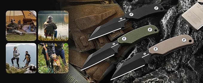 X-WH 5.78" Neck Knife with Sheath and Necklace, D2 Steel EDC Mini Fixed Blade Knife Horizontal Carry Full Tang Small Wharncliffe Knife with G10 Handle