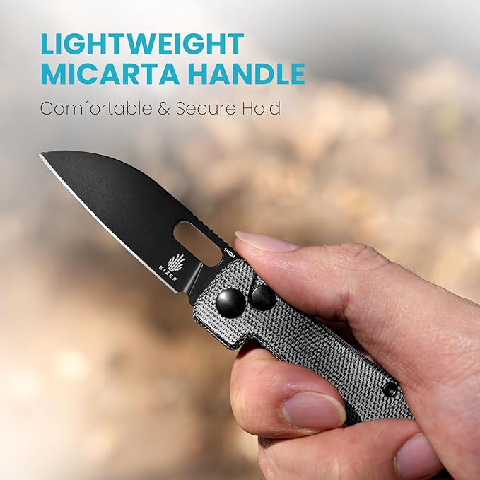 Kizer Banish Folding Pocket Knife, 2.3"" 154CM Steel Blade Small EDC Knife, Micarta Handle Mini Utility Knife for Men Women Sharp Camping Survival Hiking Knives, V2676C1, Black
