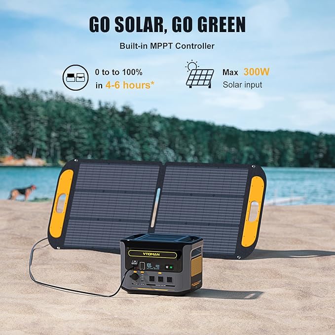 VTOMAN FlashSpeed 1000 Portable Power Station with 110W Solar Panel - 828Wh/1000W(2000W Peak) Solar Generator with LiFePO4 Battery, 100W USB-C, 60 Min Fast Charging 0-80% for Camping, Backup, RV