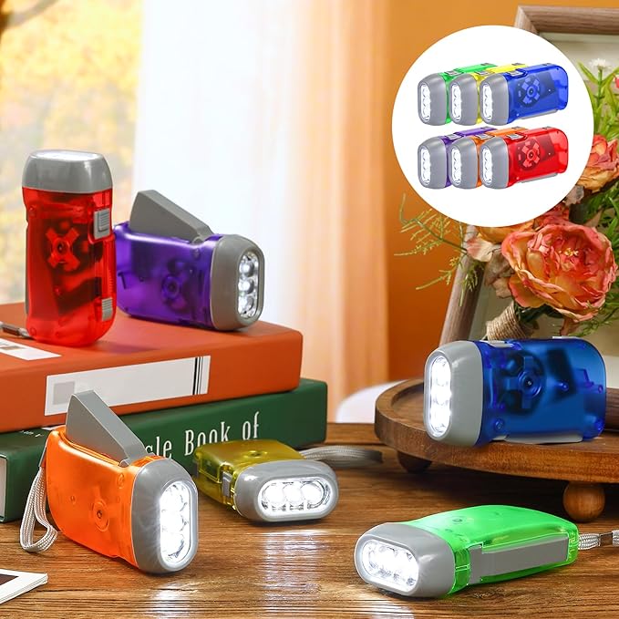 Treela 36 Pcs Hand Crank Flashlights Operation Christmas Bulk Items Squeeze Flashlight No Battery Required Torchlight 3 Powered Charging for Emergency(Red, Blue, Purple, Orange, Yellow, Green)