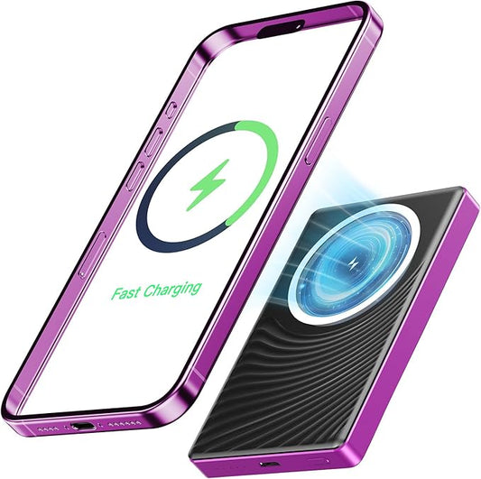 2025 for iPhone Magsafe Battery Pack, Ultra Slim Magnetic Power Bank Fast Charging, Wireless Portable Charger 10000mAh, 20W Powerbank Compatible with iPhone 16/15/14/13/12 Series,Matte Purple