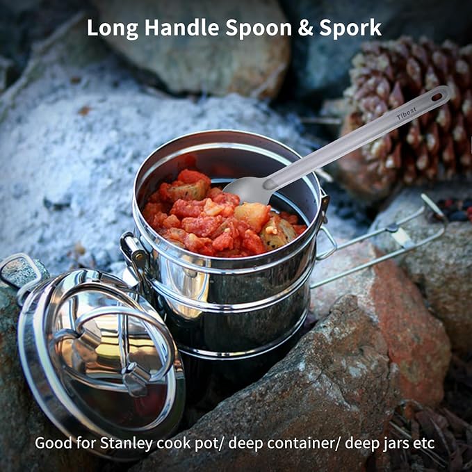 Titanium Spork, 8.7" Long Handle, Backpacking Spork and Spoon, Ultra Lightweight Camping Utensil for Hiking, Travel