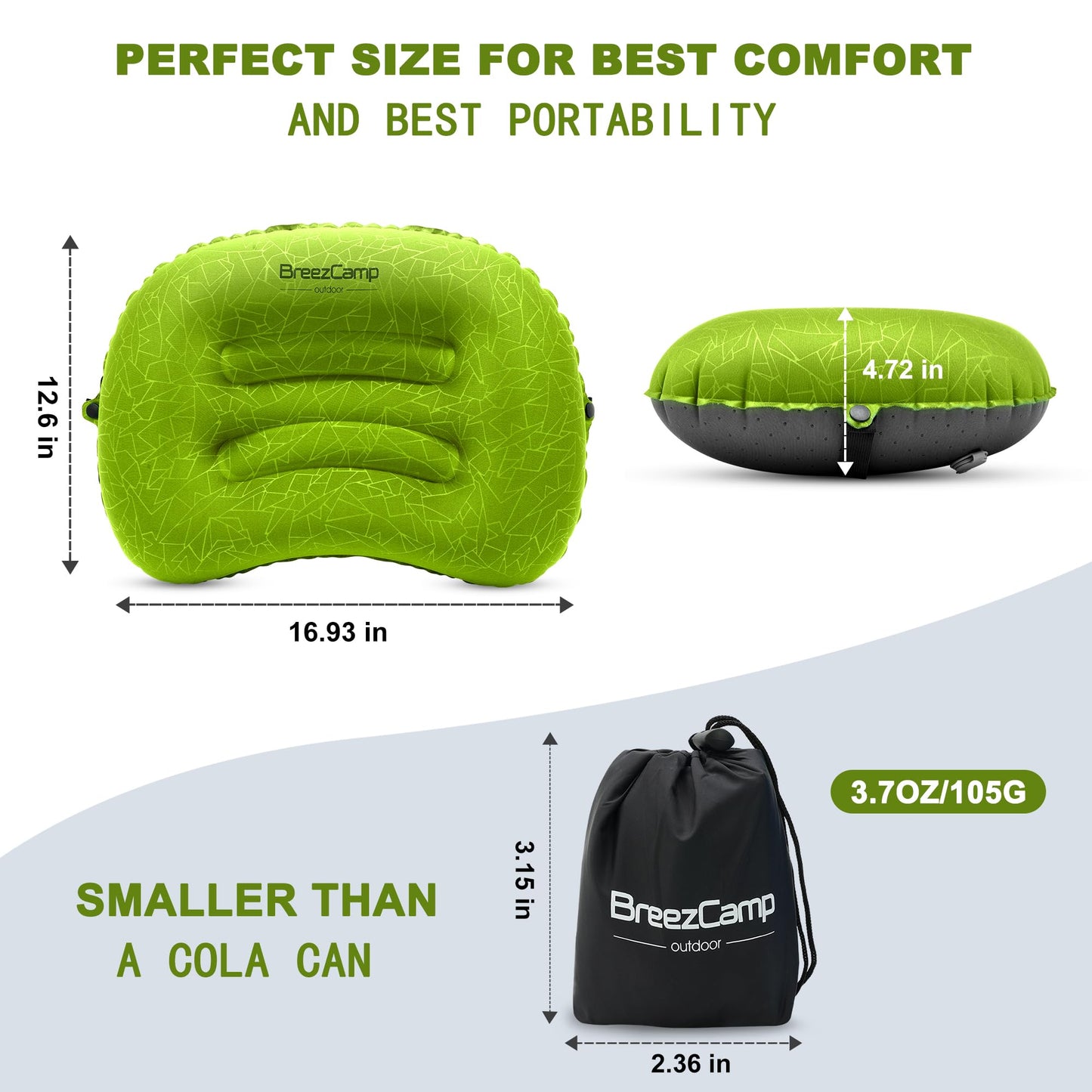 BreezCamp Inflatable Camping Pillow, Travel Blow Up Air Pillow, Neck Lumbar Support Ultralight