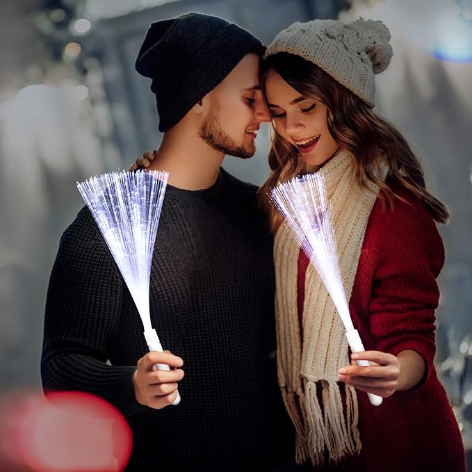 12 Pack White Glow Sticks Light Up Fiber Optic Stick Glow Wands Bulk with 3 Flashing Models for Christmas Halloween Birthday Wedding Bachelorette Concerts Clubs