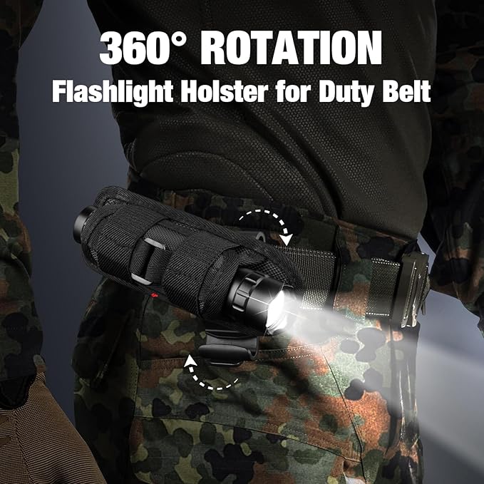 ULTRAFIRE Tactical Flashlight with Holster for Duty Belt, 1000 High Lumen Police Flashlight with Belt Holster, Rechargeable Law Enforcement Flashlight, 3 Modes Security Flashlights WF-501BX