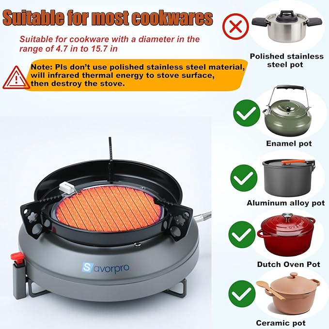 Portable Camping Stove Infrared Windproof, Backpacking Stove13400 BTU Single Butane Burner for Outdoor Road Trips Picnics with Piezo Ignition