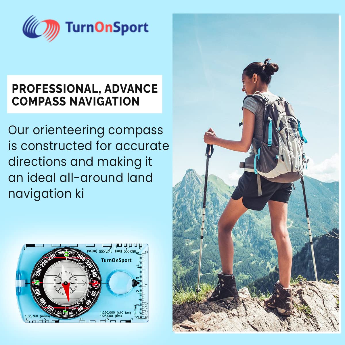Orienteering Compass Advanced Scout for Hiking Camping Navigation Blue