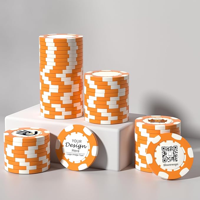 50-500 Custom Clay Poker Chips for 7 Colors,Imprinted in Full Color with Your Logo,Image or Text,40mm Heavy 11.5 Grams,Customized Drink Tokens for Bar,Party,Business Card,Golf Club or Events