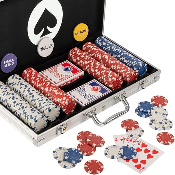 Poker Chip Set - 11.5g Poker Set with Cards, Buttons, Carrying Case, and 300 Poker Chips for Texas Hold'em and Blackjack Games by Trademark Poker