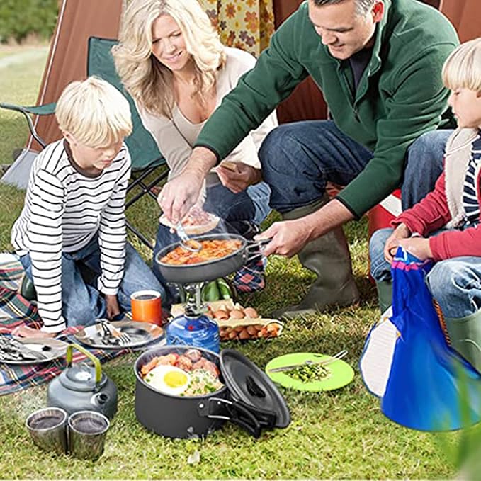 Pots and Pans Set Lixada Outdoor Camping Cookware Mess Kit Camping Cooking Set Tableware with Stove Spoon Fork Cutter for Camping Hiking Backpacking Picnic