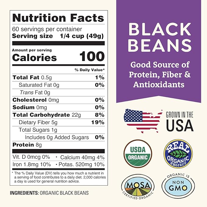 Organic Dried Black Beans 5 lb, Unsalted, Low-Sodium, Non-GMO, Farmed From Regenerative Soil, Tested Clean Certified ??Rich in Fiber & Protein ??Perfect for Soups, Burritos, Salads & Chili by Doudlah Farms