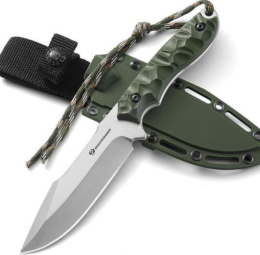 Tactical Knife Fixed Blade (B-ER-DROP POINT), 5.04" 5Cr14MoV Steel Blade Bushcraft knife with ABS handle, Full Tang Survival Knife, Gifts for men, (Green)