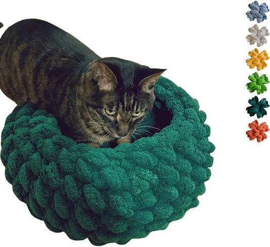 Cat Nest Bed ??Premium Handwoven Washable Extra Soft Round Cave House for Indoor Kitten & Kitty, Small & Large (DGreen,Medium)