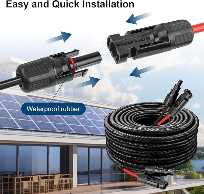 Solar Panel Extension Cable - 10AWG 15FT Solar Wire with Waterproof Female & Male Connector, Flame Retardant Protective Sleeving PV Wire for RV, Photovoltaic Systems, Home, Boat, Car