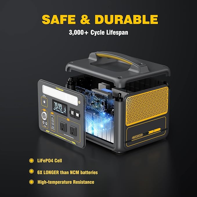 VTOMAN Jump 600X 600W Portable Power Station with 640Wh Extra Batteryï¼?39Wh Solar Generator LiFePO4 Battery, 1200W AC Outlet, PD 60W USB-C, 3x Regulated 12V/10A DC for Camping, Off-grid, Home Backup