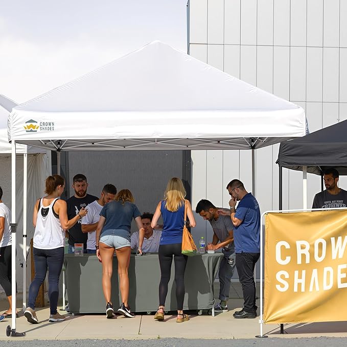 CROWN SHADES 8x8 Pop Up Canopy Tent,Commercial Canopy Tent Heavy Duty with 4" Wheels,4 Upgraded Weights,Patented Centerlock,400D Strength Oxford Fabric, Sto'N Go Bag,for Parties, Events, Camping,White