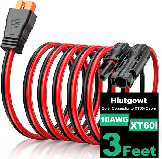 Oududianzi 10AWG XT60i Solar Cable 3FT, Solar to XT60i Cable 10 15 20 25 30 40 50FT, XT60i Charging Adapter for Portable Power Station - 3FT
