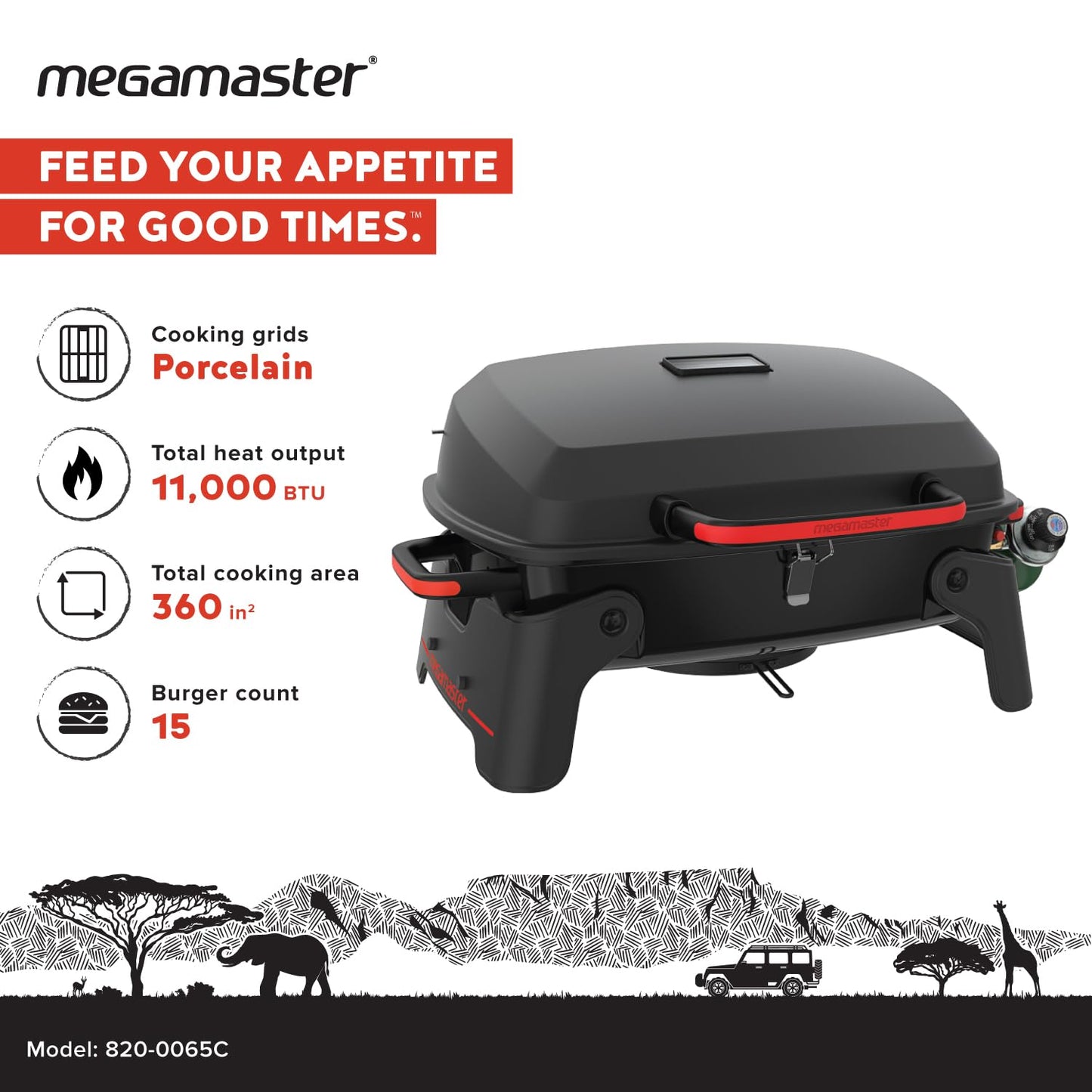 Megamaster Tabletop 1 Burner Gas Grill, Foldable Legs with Warming Rack