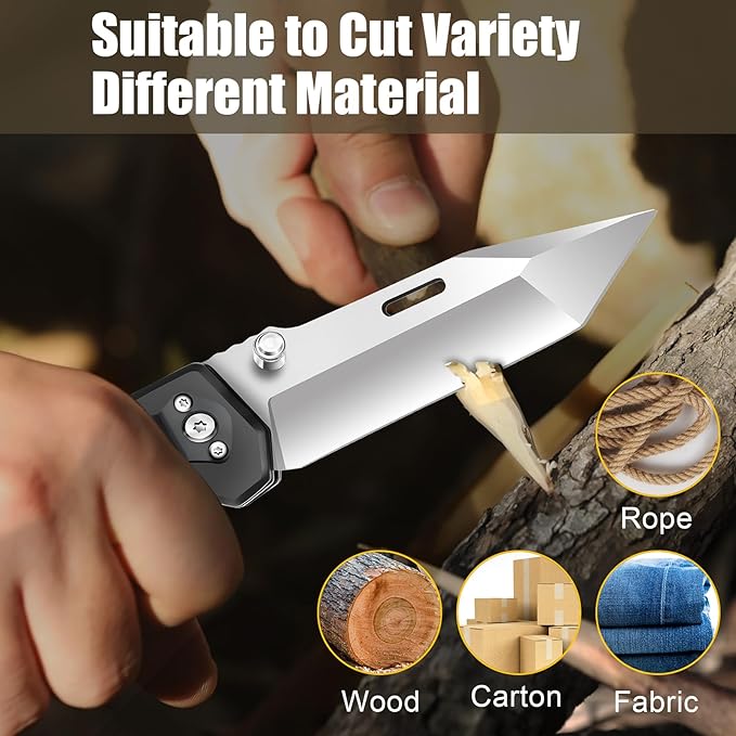 Harita Pocket Knife for Men, Folding Utility with Pocket Clip, Wood Handle EDC for Women with 3.4″ Sliver Steel Blade, Camping Knife, Hunting, Hiking - Father's Day Gift (Sliver, 3.4 inch Classic Blade)