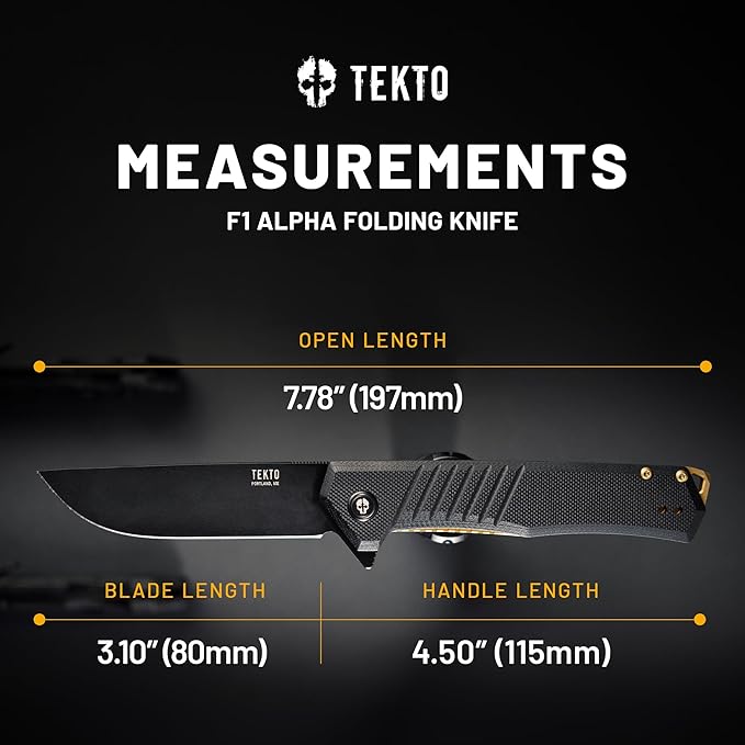 F1 Alpha Folding Pocket Knife - Modified Straight Back Blade, Titanium Coated D2 Steel, Ideal for Outdoor Camping and Backpacking, Tactical G10 Black Handle, Bronze Titanium Accents