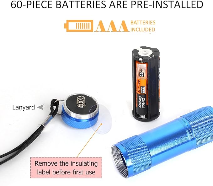 FASTPRO 20-Pack Aluminum 6-LED Flashlights Set with Lanyard and AAA Batteries Included and Pre-Installed