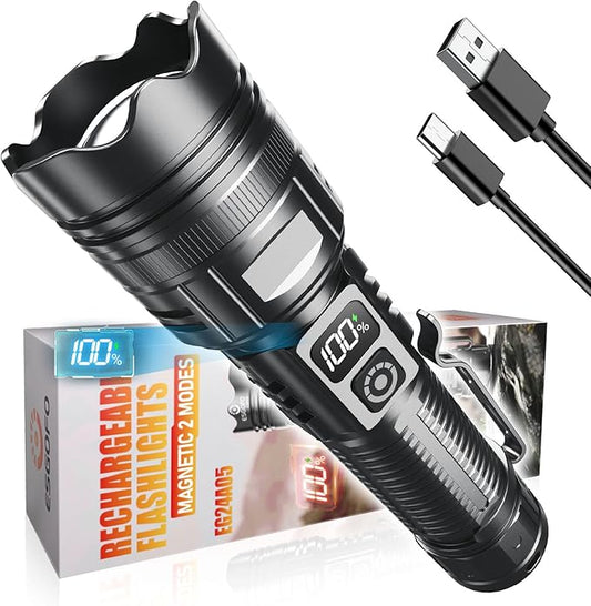 Esgofo Rechargeable Flashlights High Lumens 2000 2 Modes High/Low, Super Bright Magnetic LED Flashlight Long Distance 3280FT, Powerful Long Lasting Strong Flash Light USB C with Clip for Hiking
