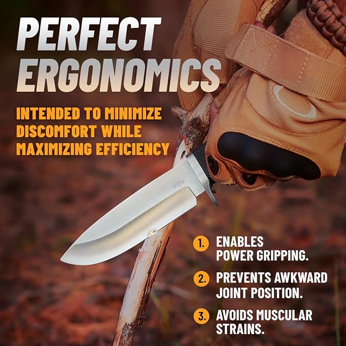 Hunting Knife with Sheath Survival Knives for Men - Best Tactical Camping Hunting Hiking Knife - Bushcraft Field Gear Accessories Tool - Fixed Blade Sharp Knofe with Rubber Handle for Men 148109