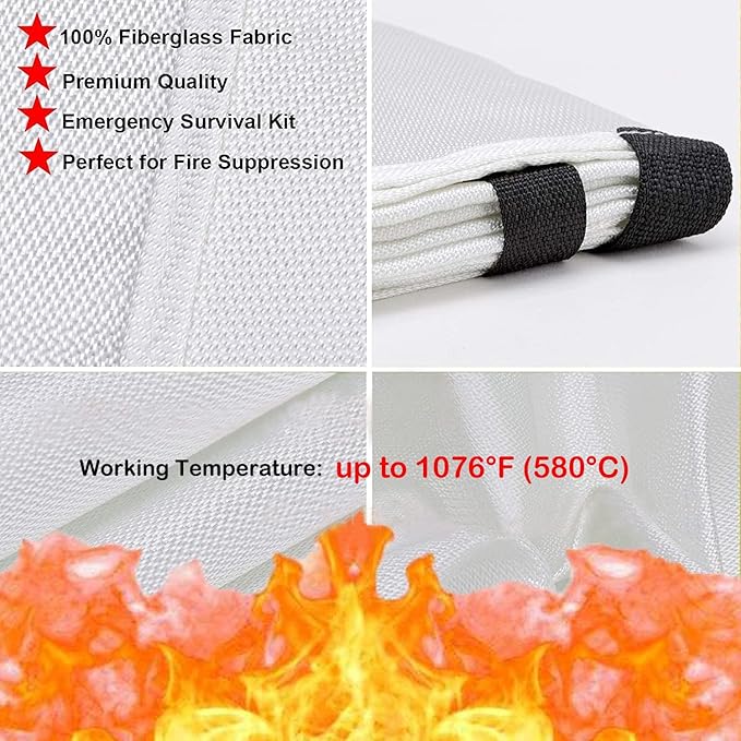 Tonyko Fiberglass Fire Blanket for Emergency Surival, Flame Retardant Protection and Heat Insulation with Various Sizes（3Pack (39.3×39.3 inches)）