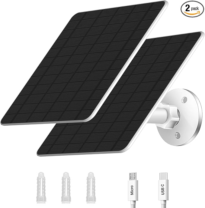 2PC Solar Panel for Security Camera Outdoor, 5W Solar Panel Charger Compatible with Rechargeable Battery Powered Camera, with 9.8ft Cable, Adjustable Wall Mount, IP65 Waterproof (White)