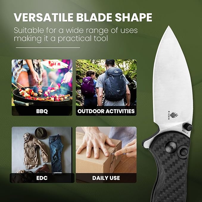 Kizer Mini Grouper Folding Pocket Knife, Nitro-V Steel Blade G10 Handle Small EDC Knife, Button Lock Knife with Pocket Clip for Men Women, Sharp Camping Hiking Survival Knives V3669A1