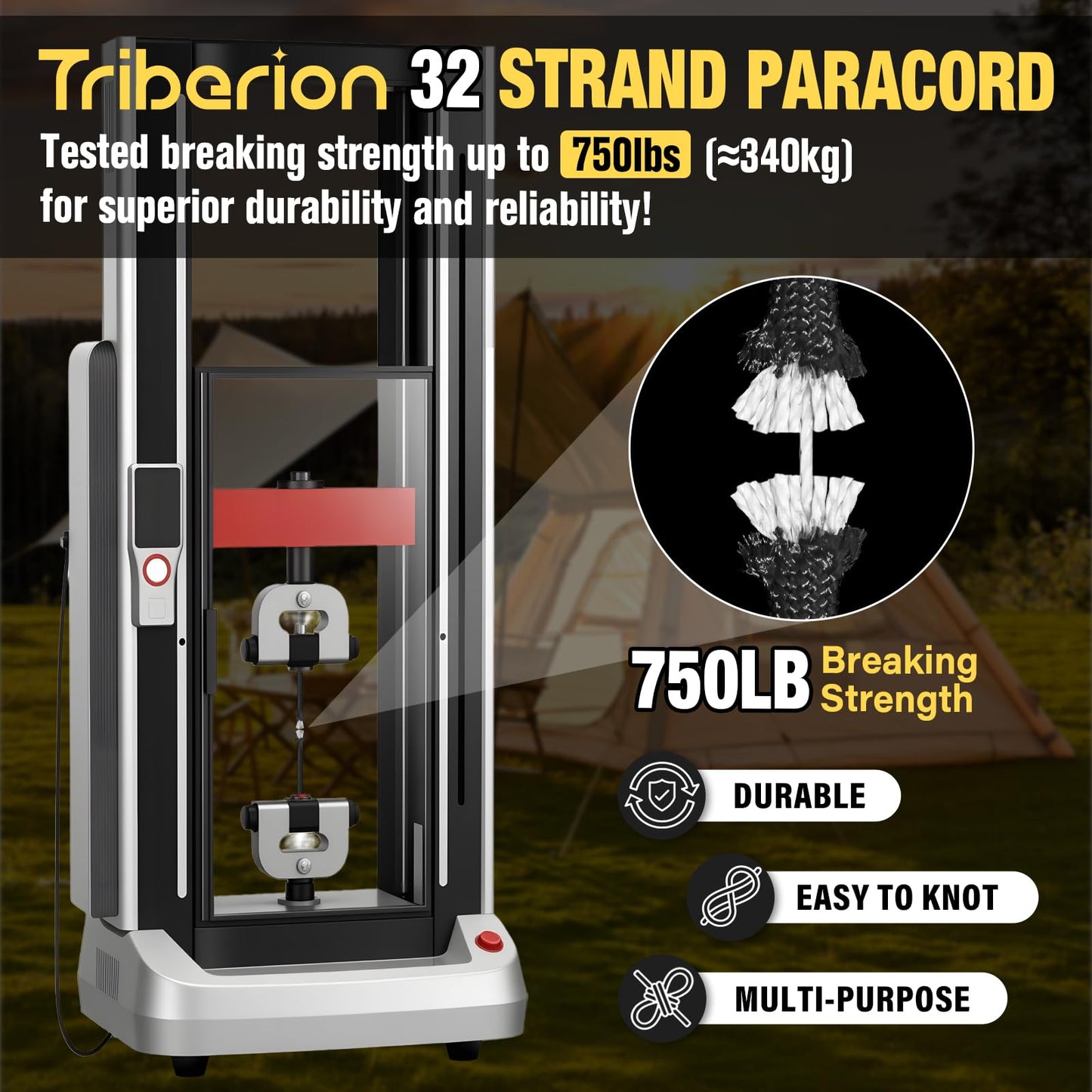 TRIBERION Paracord Rope 750 lb - 200ft 5/32" Parachute Cord 4MM 12-Strand para Cord - Heavy Duty