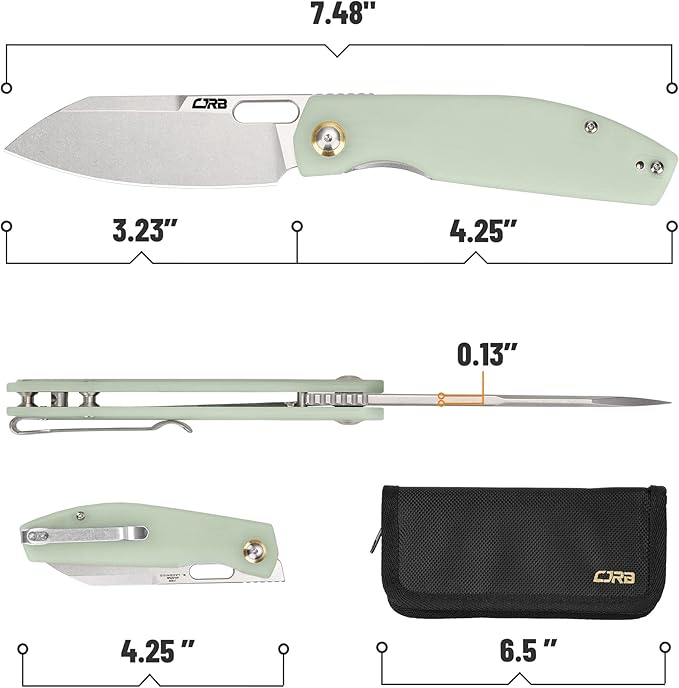 CJRB Pocket EDC Knife - Ekko(J1929) Small Folding Knife AR-RPM9 Steel Blade and Natural Green G10 Outdoor for Men Women for Gifts