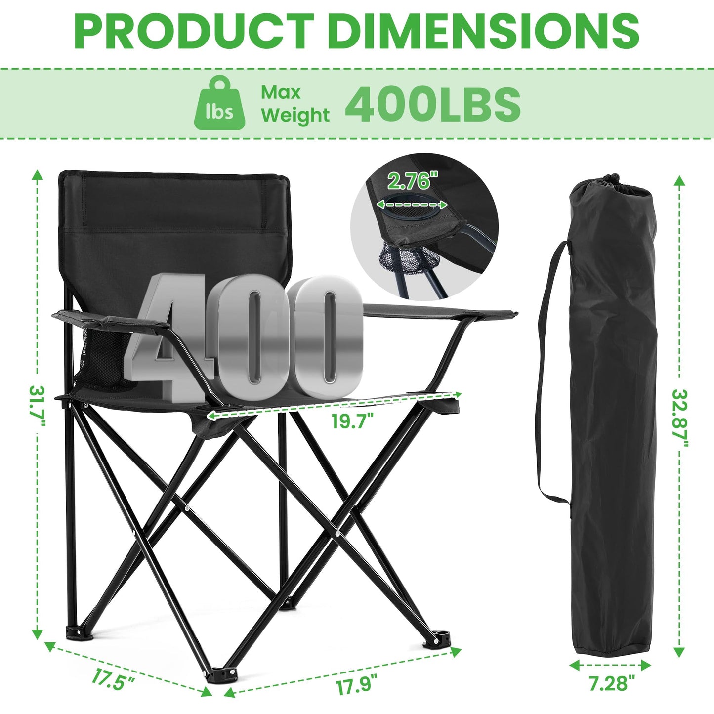 Canpsky 2 Pack Portable Camping Chairs Folding Lawn Chair Outdoor Lightweight Beach Chair with Cup