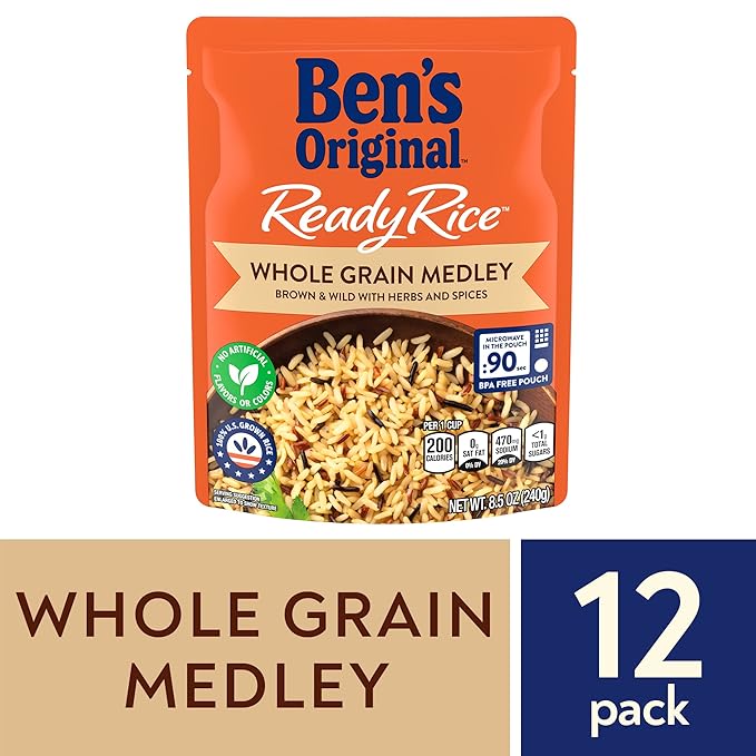 BEN'S ORIGINAL Ready Rice Whole Grain Medley Flavored Rice, Easy Dinner Side, 8.5 Oz Pouch (Pack of 12)
