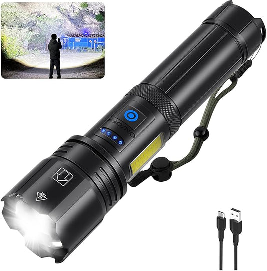 Flashlights High Lumens Rechargeable, 99000 Lumens Bright Flash Light, Powerful LED Flashlights, 15h Runtime, IPX7 Waterproof Flashlights for Home, Camping, 7 Modes