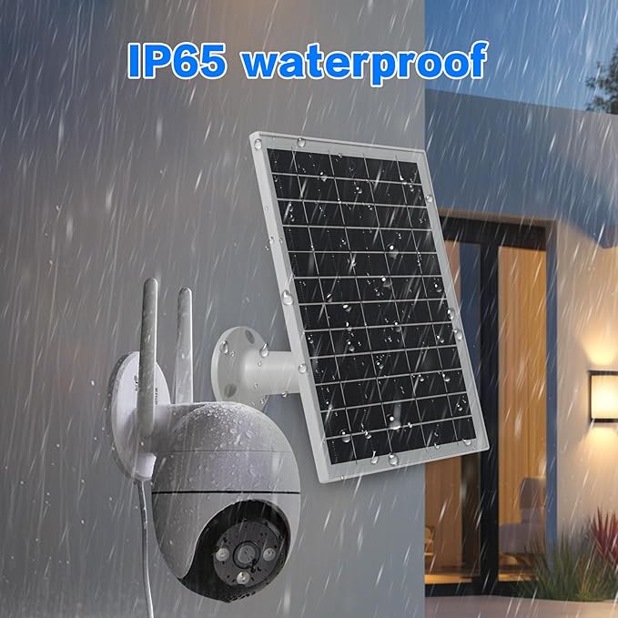 Solar Panel for Security Camera IP65 Waterproof USB Solar Panel Charger Type-C Port?�Micro USB Port＆DC Port Solar Sanels for Cameras with 9.8ft Charging Cable 6W Charging Power (2 Pack White)