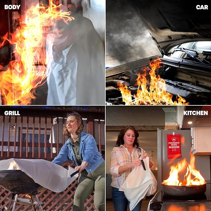 Prepared Hero Emergency Blanket - 1 Pack - Fiberglass Fire Suppression Blanket for Kitchen, Home 39” x 39”